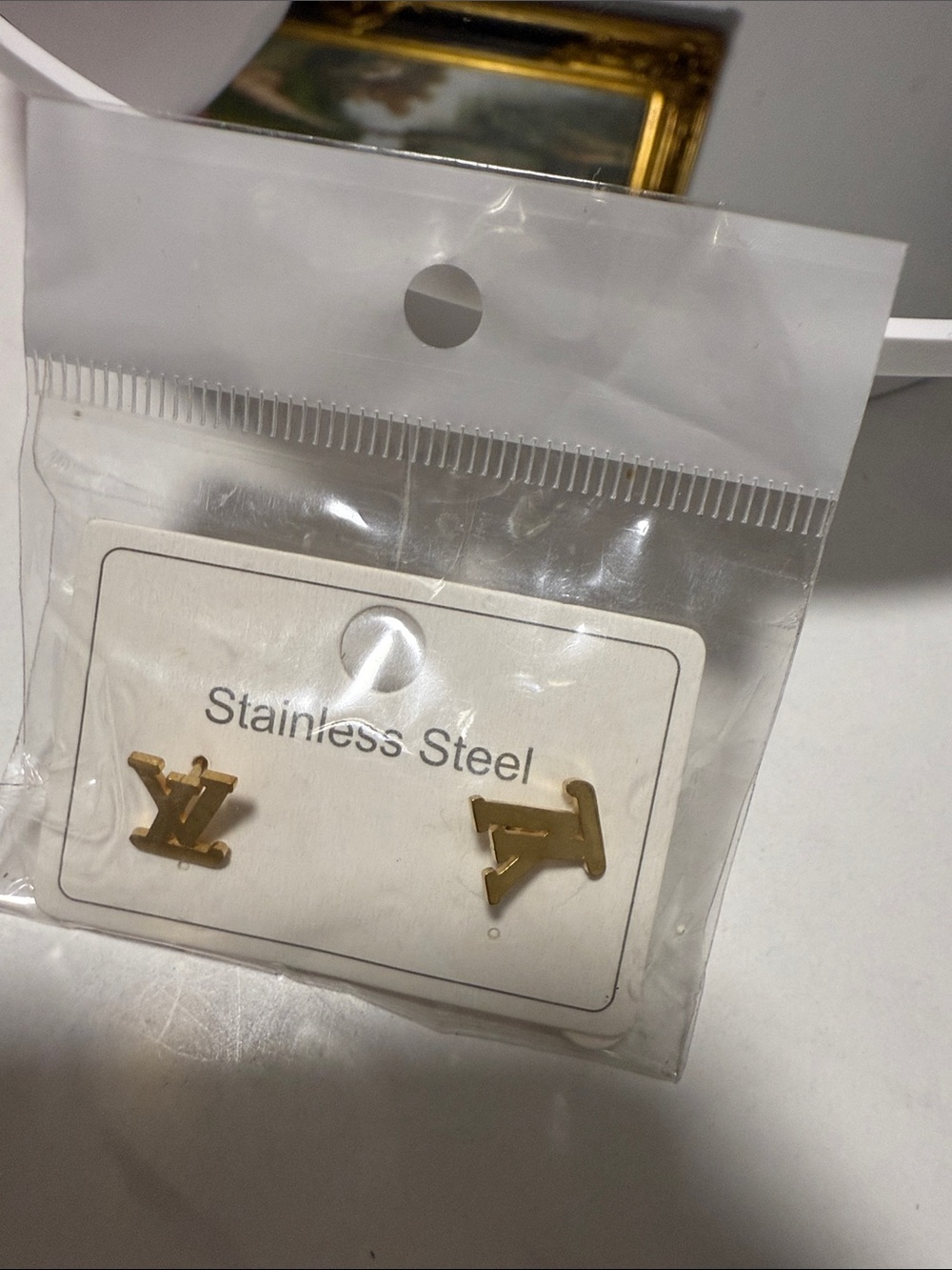 Gold-tone LV Initial Stud Earrings - Stainless Steel